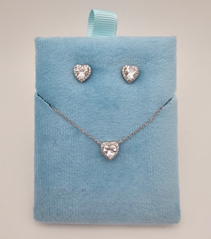 Elegant Heart Shaped Earrings and Necklace set in 925 Silver