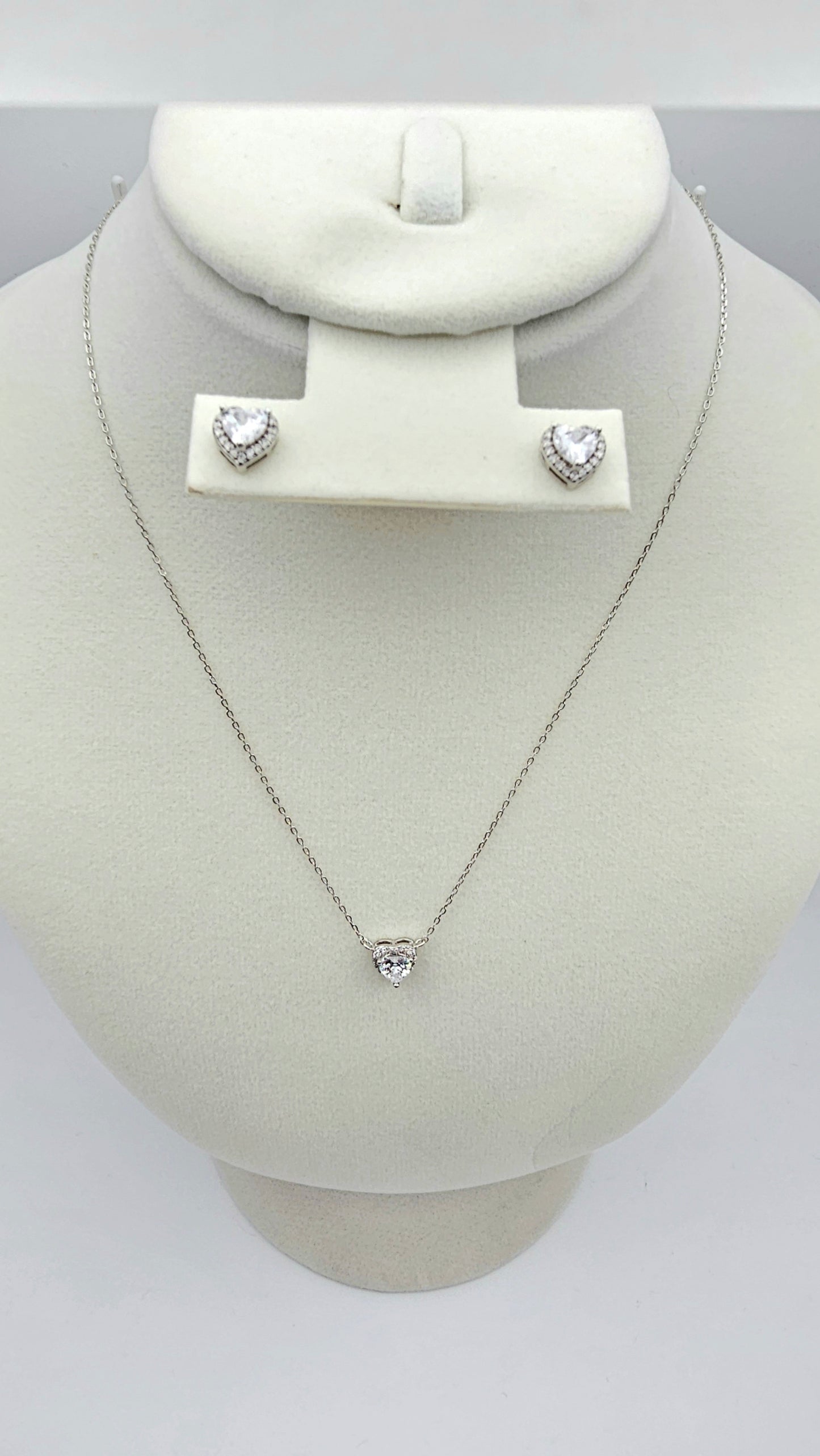 Elegant Heart Shaped Earrings and Necklace set in 925 Silver