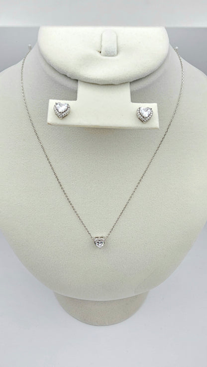 Elegant Heart Shaped Earrings and Necklace set in 925 Silver