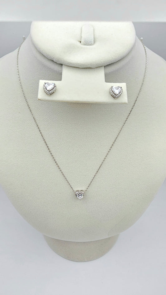 Elegant Heart Shaped Earrings and Necklace set in 925 Silver