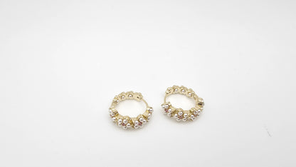 Floral hoops with pearls and pink stones, 925 Silver