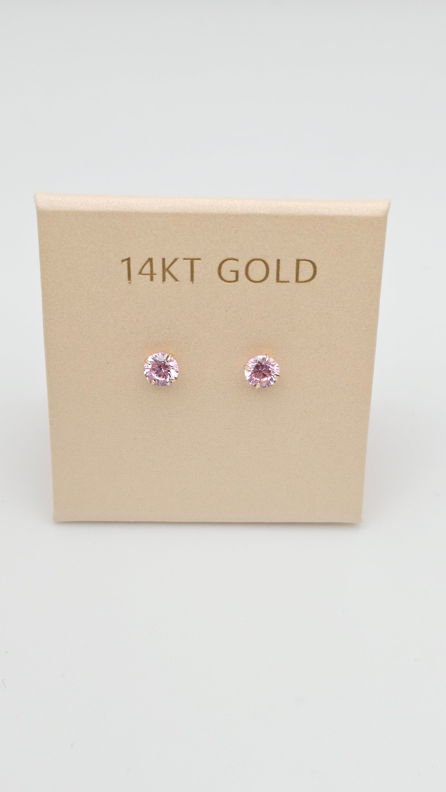14k Gold Pink/Purple Solitaire Studs, 14kt pure gold hallmarked,  5 mm, kids and adults