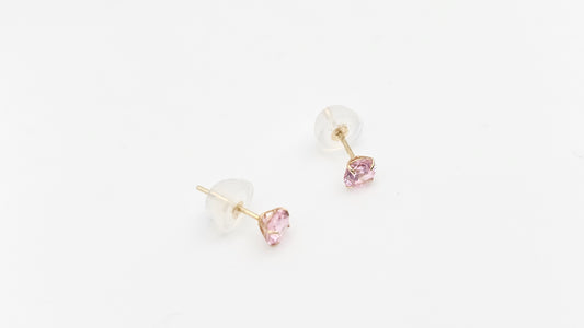 14k Gold Pink/Purple Solitaire Studs, 14kt pure gold hallmarked,  5 mm, kids and adults