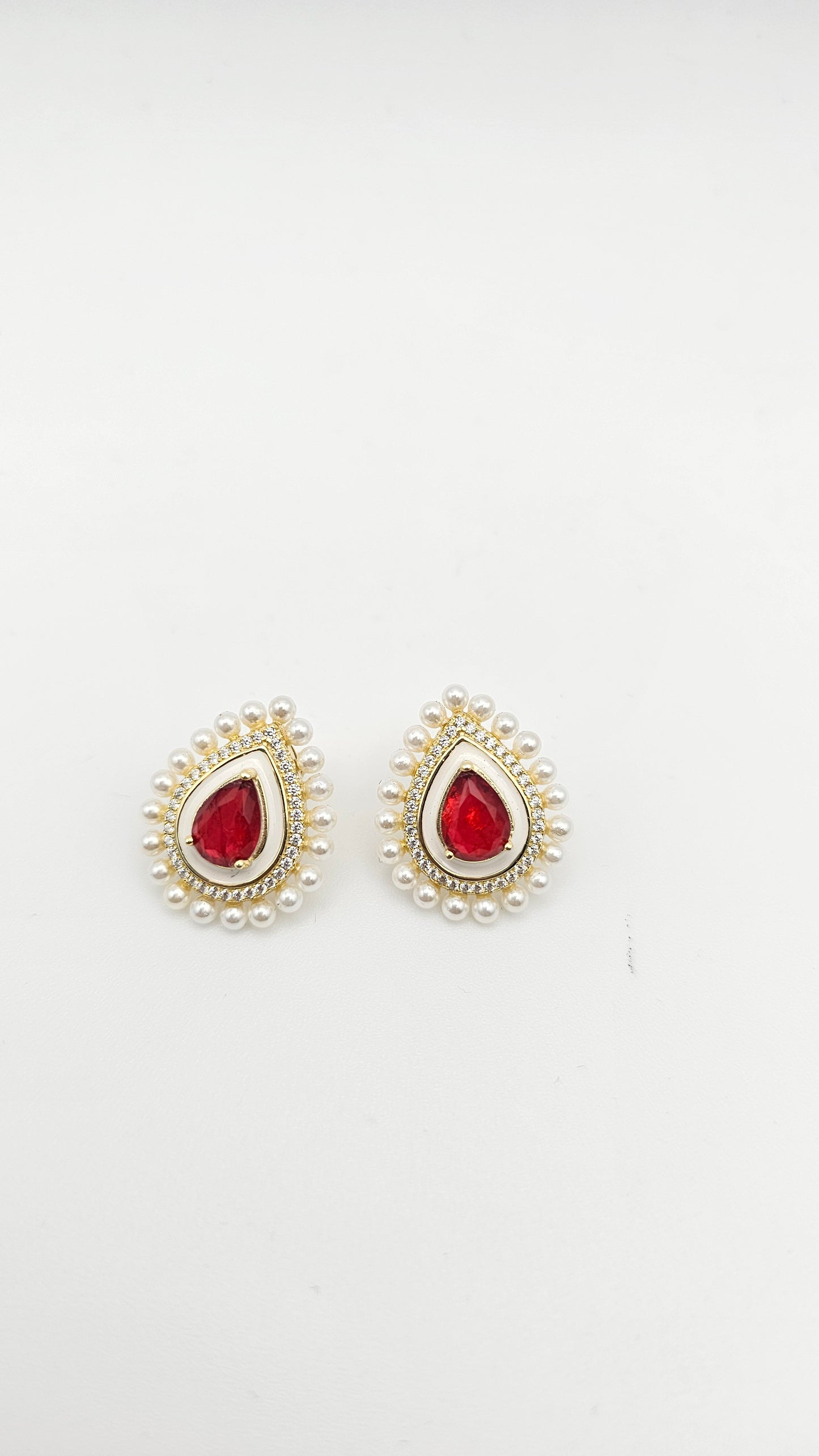 Pear cut Ruby Stone Pearl Earrings post, 925 silver