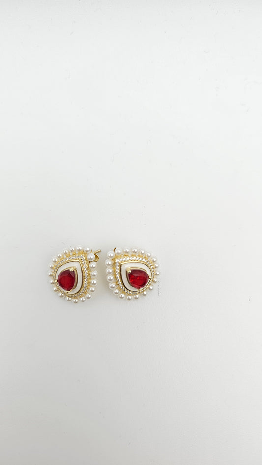 Pear cut Ruby Stone Pearl Earrings post, 925 silver
