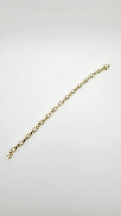 Gold Beaded bracelet, 7" , 925 Silver