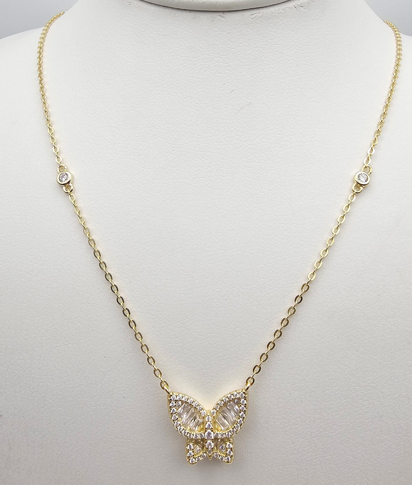 Butterfly pendant with CZs , 925 Sterling Silver,  gold plated