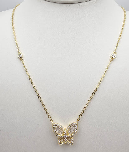 Butterfly pendant with CZs , 925 Sterling Silver,  gold plated