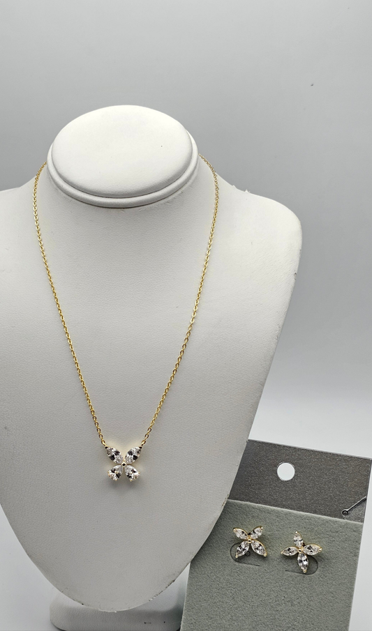 Marquise cut Sparkle Pendant & Stud Earring Set – 925 Silver, Gold-Plated