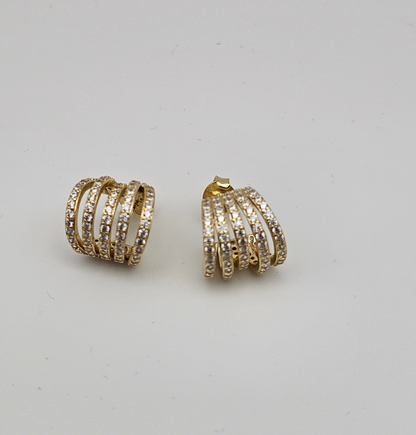 Five-band Sparkle Hoop Stud Earrings – 925 Silver, Gold-Plated