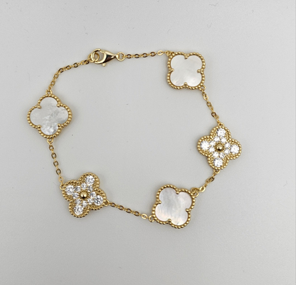 Clover bracelets with stone accents- white, green, gold , 925 Silver, 18kt gold plated