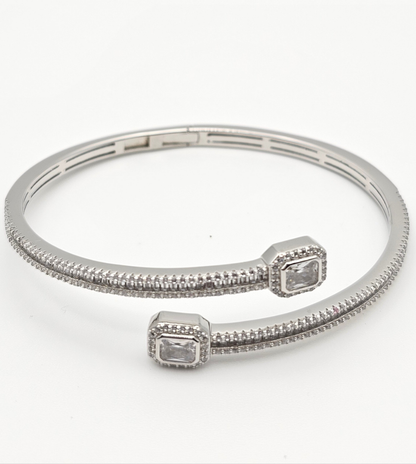 Geometric Open Ended Bangle | 925 Silver