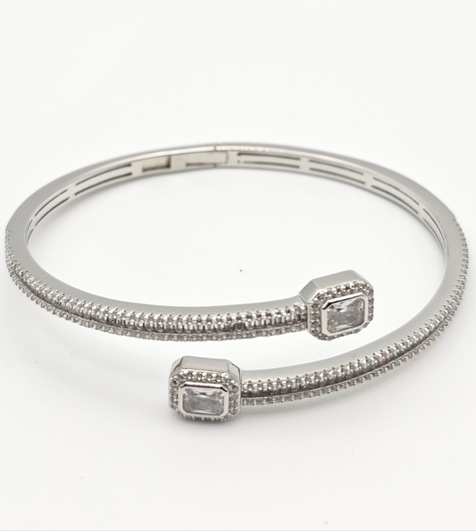 Geometric Open Ended Bangle | 925 Silver