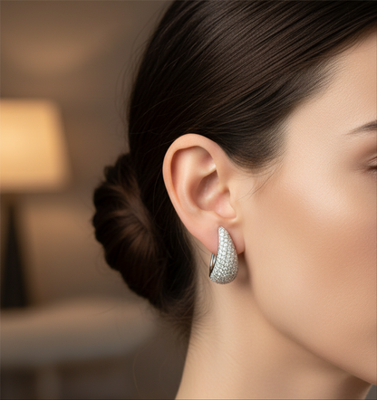 Dainty Pave Teardrop Statement Hoops 925 Silver