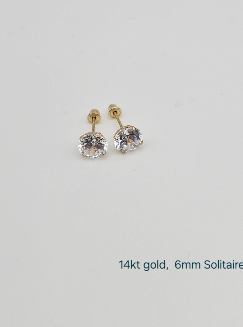 14kt Gold 6mm Crystal Stud Solitaire Earrings