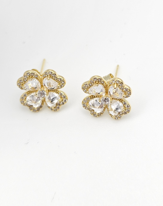 Four Petal Flower Stone Necklace and Earrings Set