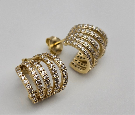 Five-band Sparkle Hoop Stud Earrings – 925 Silver, Gold-Plated