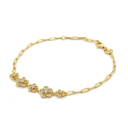 Floral bracelet with CZs, 925 Silver,  6.5+ 0.5 + 0.5 inch