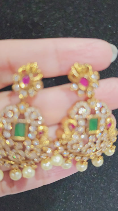 Traditional Earrings with CZs Medium Pearl Drops