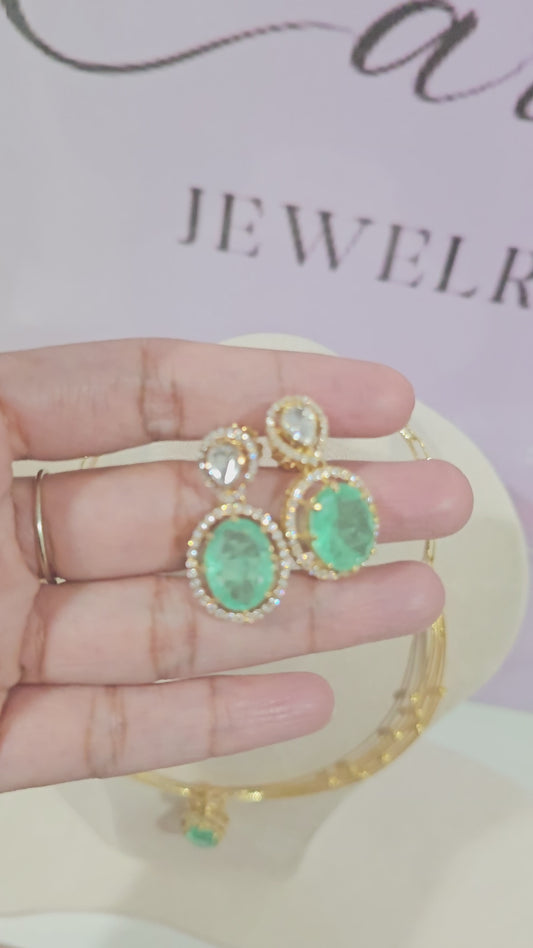 5 layer Hasli Necklace with Polki Moissanite Pendant and Earrings set in 925 Silver