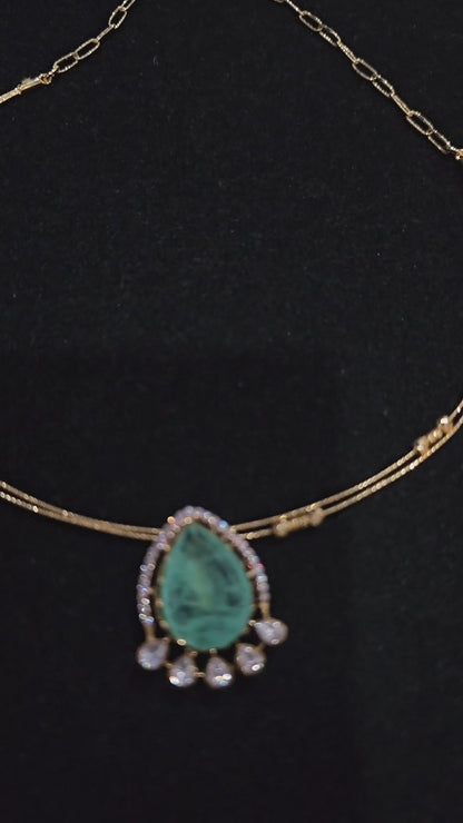 925 Silver Moissanite Stones with Emerald Set