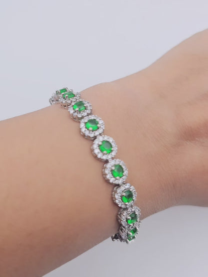 Emerald Crystal Tennis Bracelet - 7" | 925 Silver