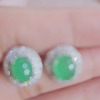 Emerald Oval Shaped Stud Earrings 925 Silver