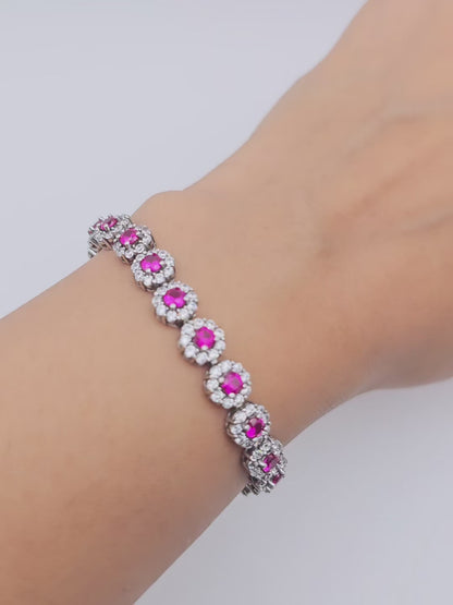 Ruby Pink Swarovski Crystal Tennis Bracelet in 925 Silver – 7"