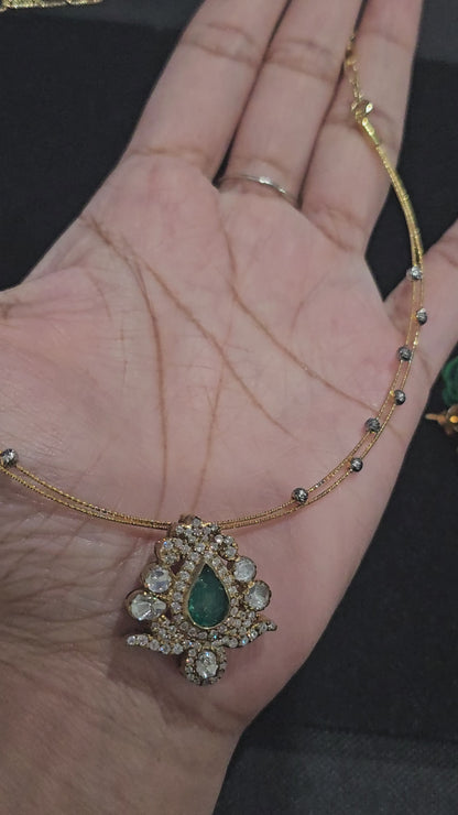 925 Silver Hasli Necklace and Earring set in Polki Moissanite Stones