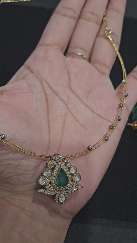 925 Silver Hasli Necklace and Earring set in Polki Moissanite Stones