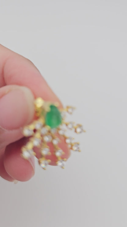 Emerald Green Fanburst Earrings | 925 Silver, Gold-Plated