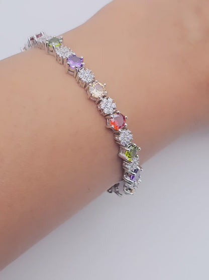 Multicolored Tennis Bracelet with Swarovski Crystals - 7"| 925 Silver