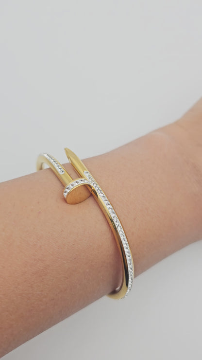 Nail bracelet bangle with stone accents
