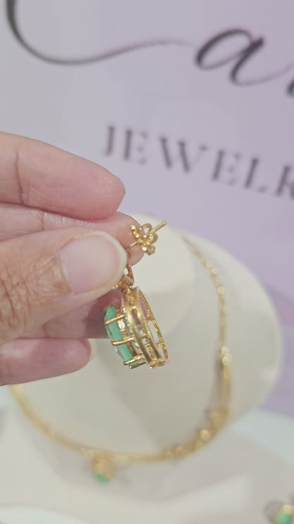 5 layer Hasli Necklace with Polki Moissanite Pendant and Earrings set in 925 Silver