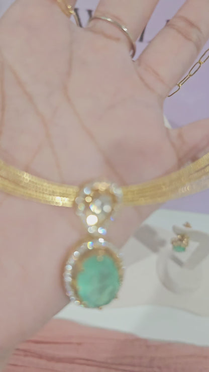 5 layer Hasli Necklace with Polki Moissanite Pendant and Earrings set in 925 Silver