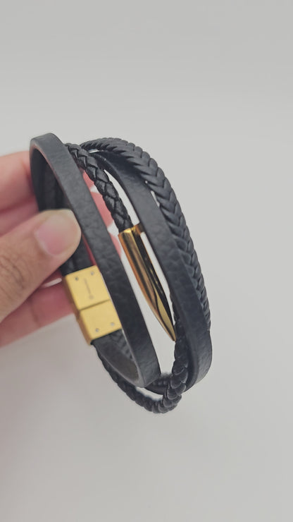 Men's Nail Bracelet Stack with Solid and Braided Leather