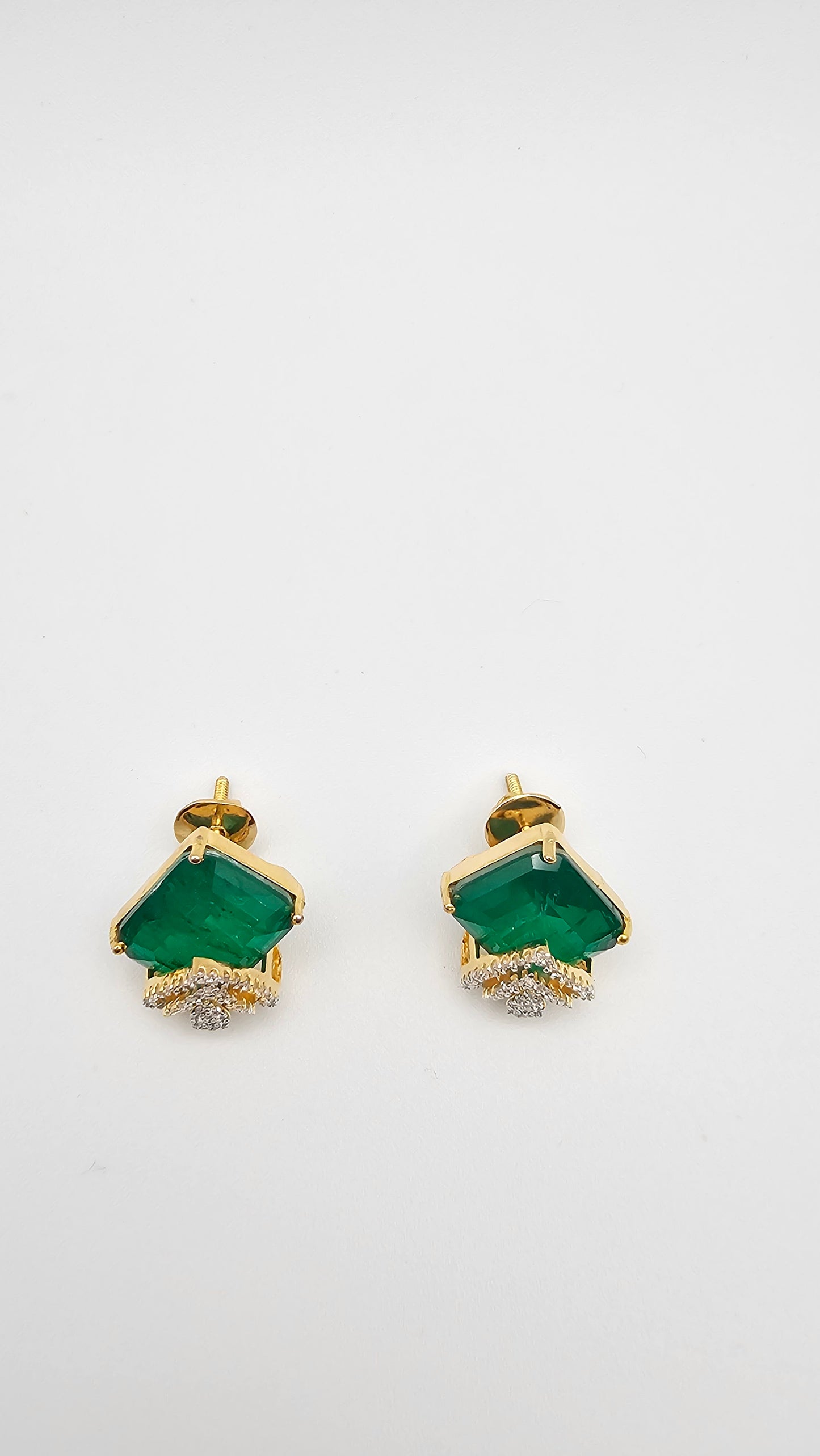 Leaf cut Emerald Green Earrings with CZs in 925 Silver