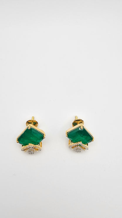 Leaf cut Emerald Green Earrings with CZs in 925 Silver