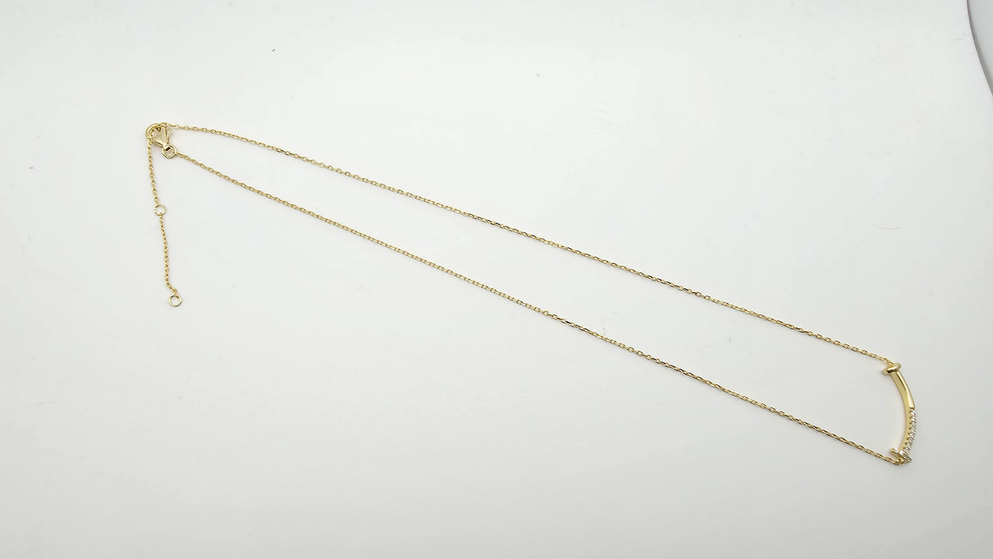 Dainty T-Smile Pendant with stone accents,  925 Silver, 16" + 2"