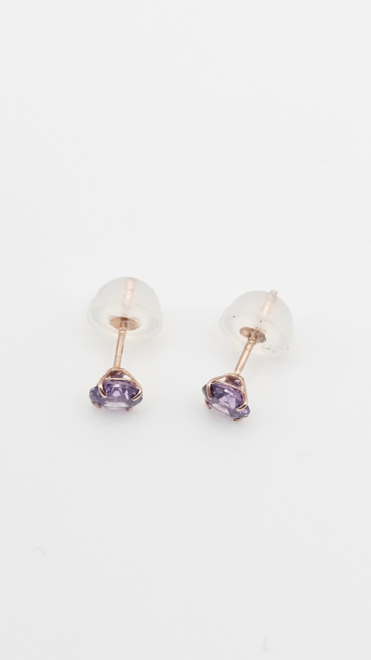 14k Gold Pink/Purple Solitaire Studs, 14kt pure gold hallmarked,  5 mm, kids and adults