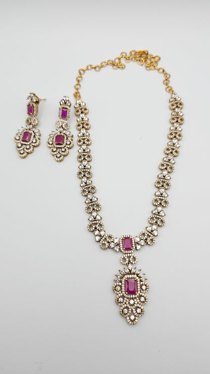 Victorian Necklace & Earrings set - Emerald and Ruby, Neck length