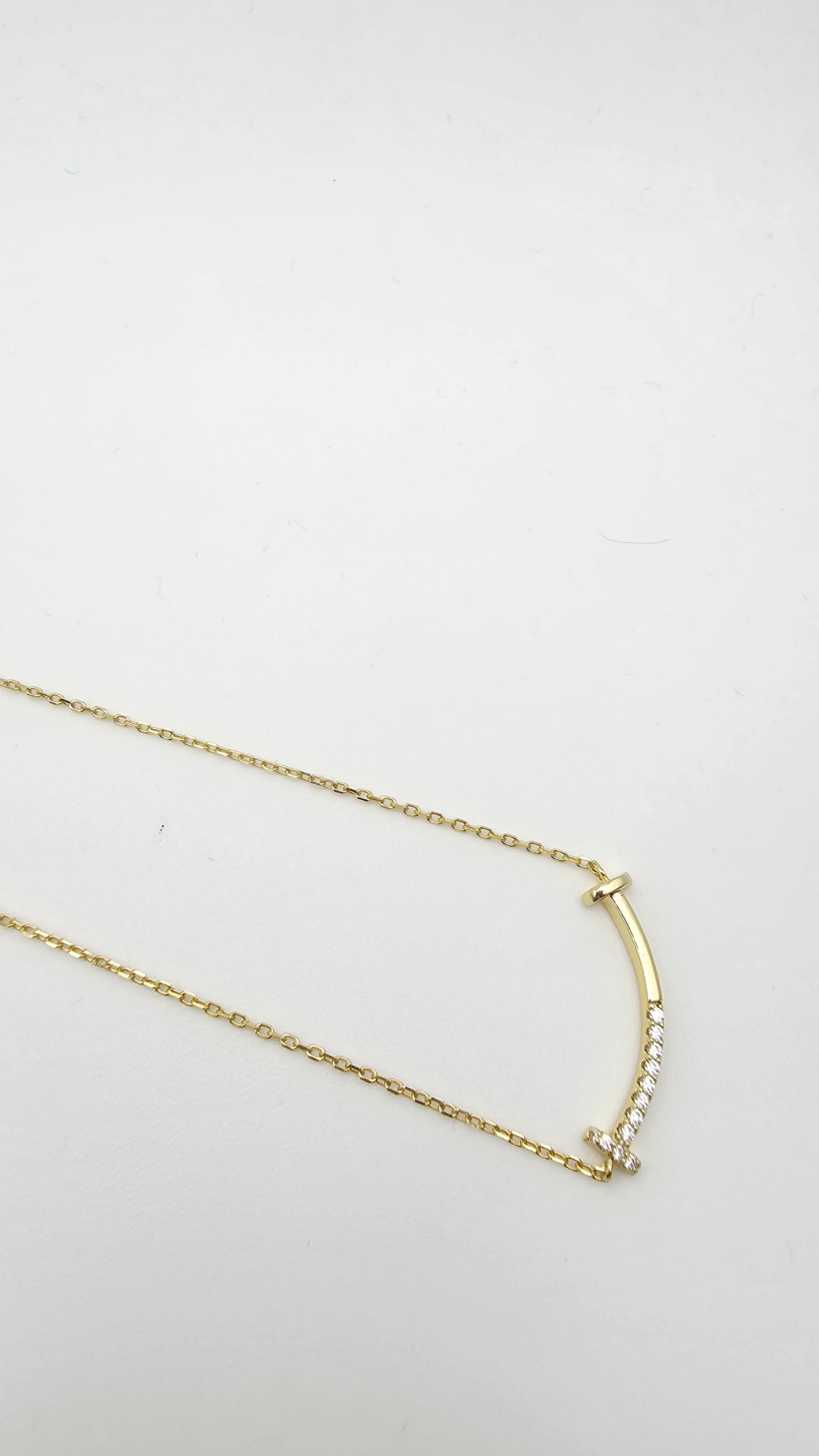 Dainty T-Smile Pendant with stone accents,  925 Silver, 16" + 2"