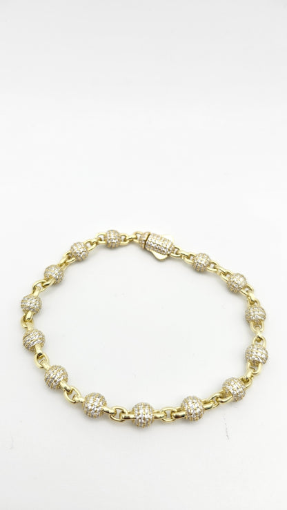 Gold Beaded bracelet, 7" , 925 Silver