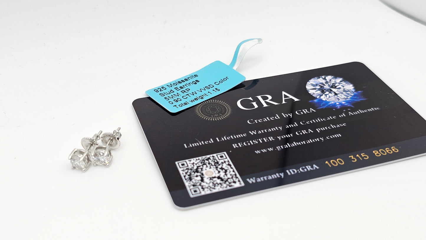 Classic Mosiannaite Solitaire Diamond Studs | 5mm | 0.9 CTW | VVSD | 1.15g