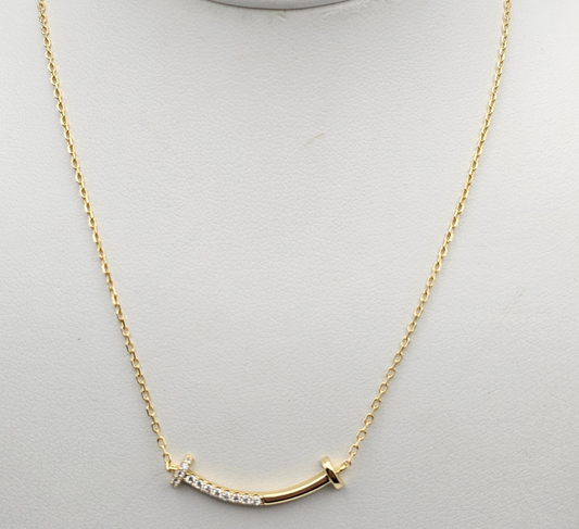 Dainty T-Smile Pendant with stone accents,  925 Silver, 16" + 2"