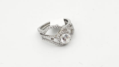 Round Halo Ring with Split Shank and Pave Band in 925 Silver & Swarvoski Crystals