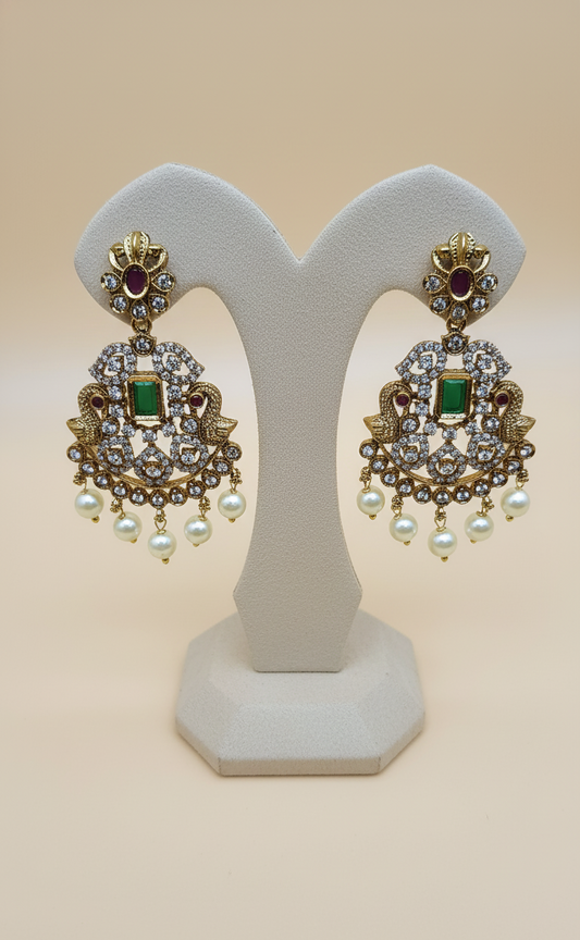 Traditional Earrings with CZs Medium Pearl Drops