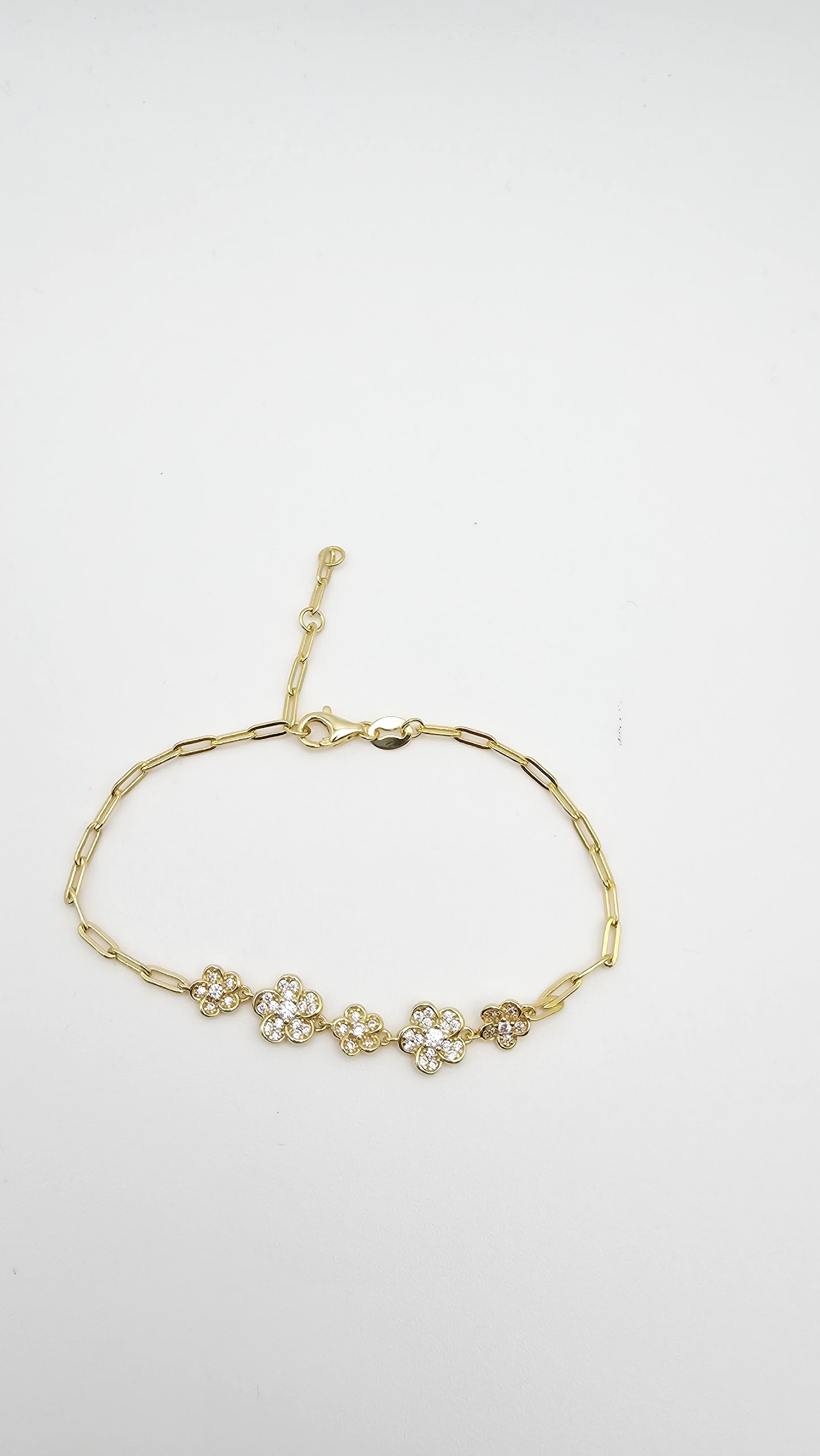 Floral bracelet with CZs, 925 Silver,  6.5+ 0.5 + 0.5 inch