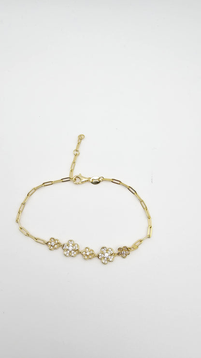 Floral bracelet with CZs, 925 Silver,  6.5+ 0.5 + 0.5 inch