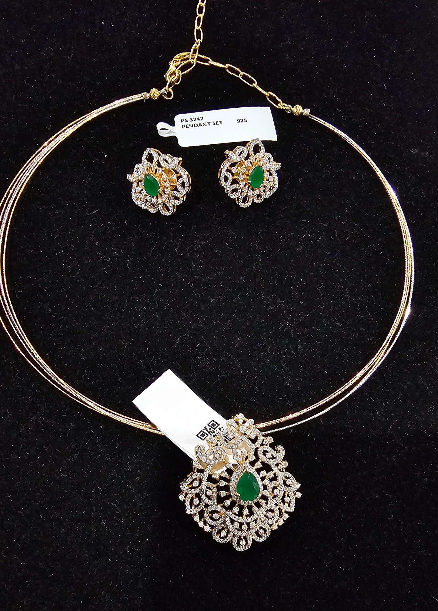 925 Silver Emerald Diamond Moissanite Pendant with Earrings Set , Detachable pendant